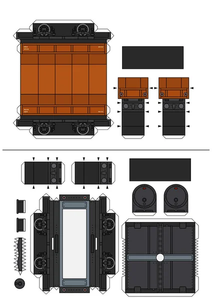 Modèle Papier Vectoriel Wagons Citernes Fret Marron Vintage — Image vectorielle