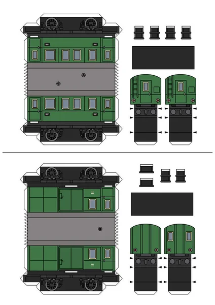 Vector Paper Model Vintage Green Post Passenger Wagons — Stock Vector