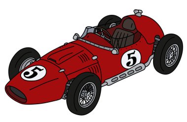 Klasik kırmızı bir yarış arabasının el çizimi.