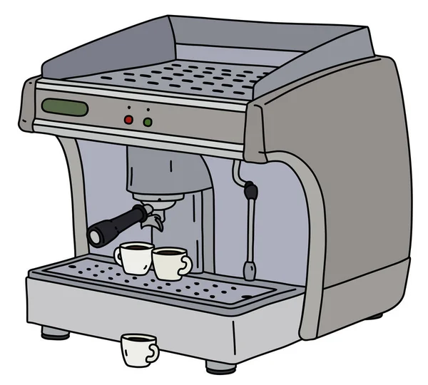 Dibujo Vectorizado Mano Una Cafetera Espresso Eléctrica Gris Profesional Con — Vector de stock