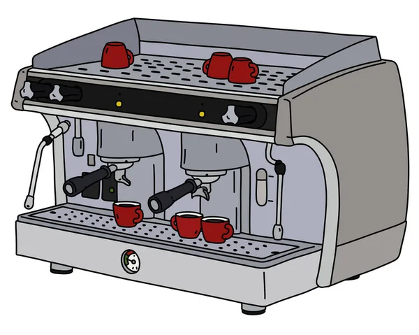 Gevectoriseerde Handtekening Van Een Professionele Elektrische Espressomachine Met Rode Cups — Stockvector