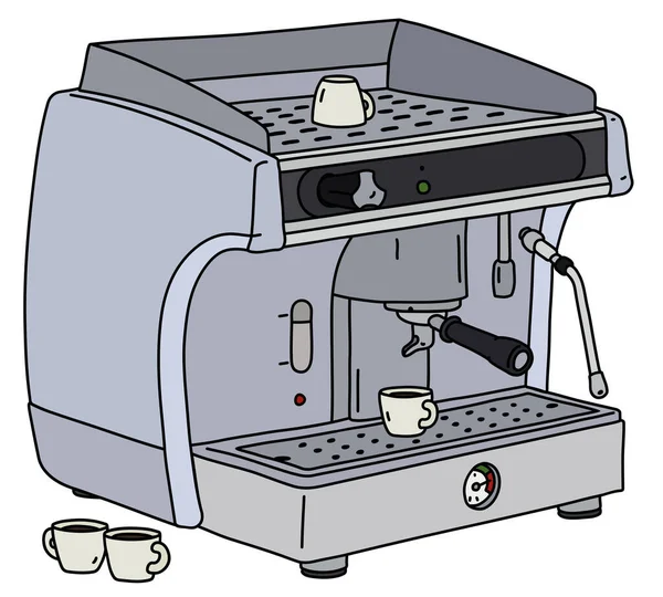 Beyaz Bardaklı Paslanmaz Çelik Espresso Makinesinin Vektörlü Çizimi — Stok Vektör
