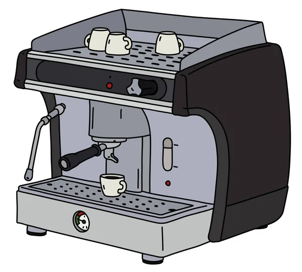 Dibujo Vectorizado Mano Una Cafetera Espresso Eléctrica Negra Profesional Con — Vector de stock