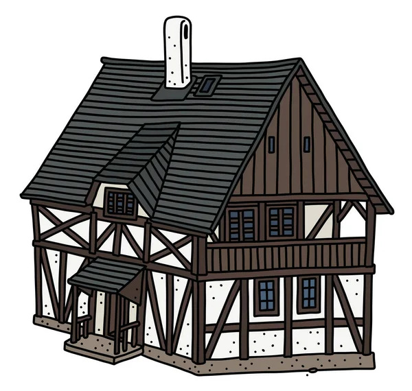 歴史的な半木造の家のベクトル化された手描き — ストックベクタ