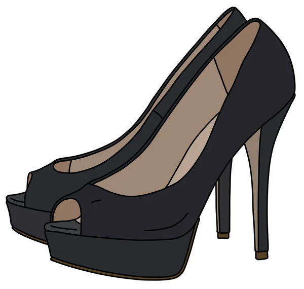 Yüksek Topuklu Siyah Kadın Ayakkabılarının Vektörleştirilmiş Çizimi — Stok Vektör