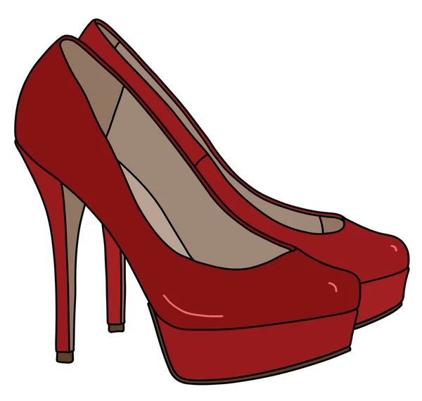 Yüksek Topuklu Kırmızı Kadın Ayakkabılarının Vektörlü Çizimleri — Stok Vektör