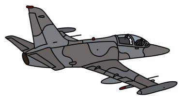 Kamufle edilmiş hafif savaş jet uçağının vektörlü el çizimi.