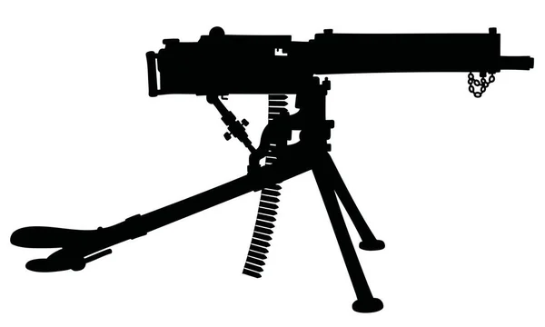Черный Силуэт Винтажного Пулемёта — стоковый вектор