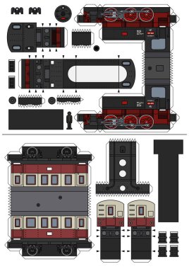 Eski model buharlı bir lokomotif ve yolcu vagonu.