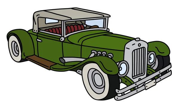 Den Vektoriserade Handritningen Rolig Vintage Grön Cabriolet — Stock vektor