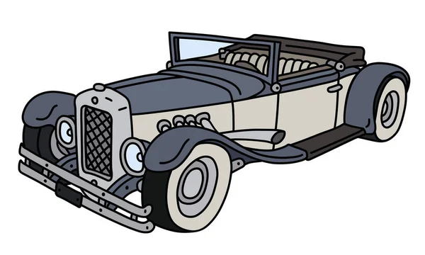 Die Vektorisierte Handzeichnung Eines Lustigen Blau Weißen Vintage Cabriolets — Stockvektor