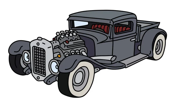 Dibujo Vectorizado Mano Divertido Camión Gris Hotrod — Vector de stock