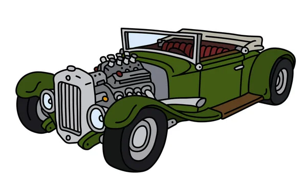 Dibujo Vectorizado Mano Divertido Hotrod Verde Abierto — Archivo Imágenes Vectoriales