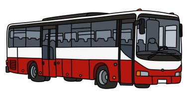 Kırmızı ve beyaz bir otobüsün vektörlü el çizimi