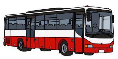 The vectorized hand drawing of a red and white bus clipart