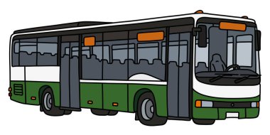 Yeşil ve beyaz bir otobüsün vektörlü el çizimi