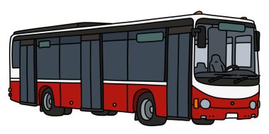 Kırmızı ve beyaz bir şehir otobüsünün vektörlü el çizimi