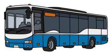 Mavi ve beyaz bir otobüsün vektörlü el çizimi