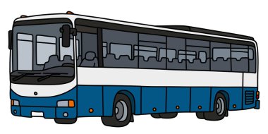 Mavi ve beyaz bir otobüsün vektörlü el çizimi