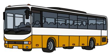 Sarı ve beyaz turistik bir otobüsün vektörlü el çizimi