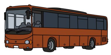 Kahverengi turistik bir otobüsün vektörlü el çizimi