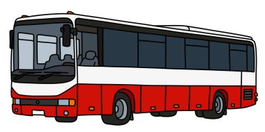 Kırmızı ve beyaz bir otobüsün vektörlü el çizimi