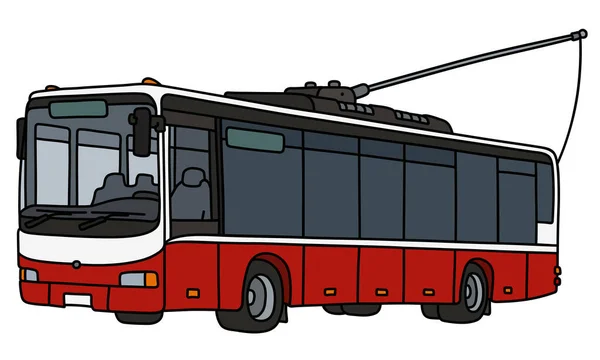 Den Vektoriserade Handritningen Röd Och Vit Trådbuss — Stock vektor