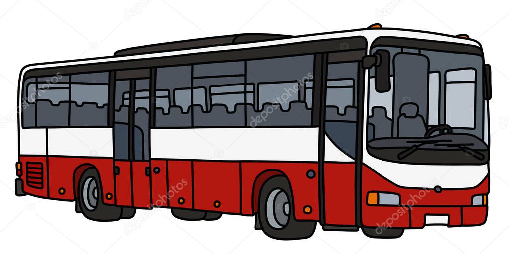 The vectorized hand drawing of a red and white bus