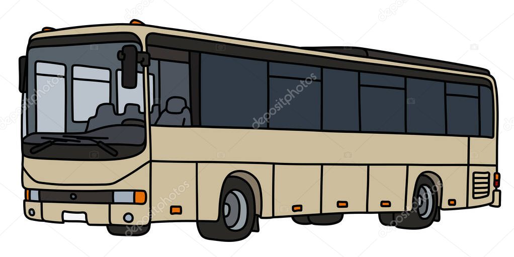 The vectorized hand drawing of a cream bus