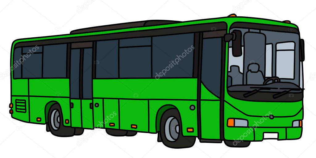 The vectorized hand drawing of a light green touristic bus