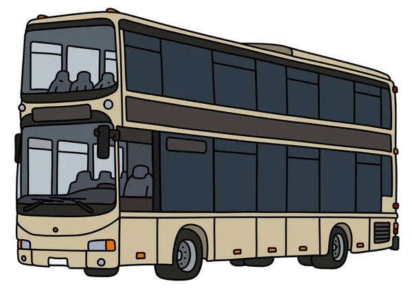 Vektorizované Ruční Kresba Světle Béžové Double Decker Městský Autobus — Stockový vektor