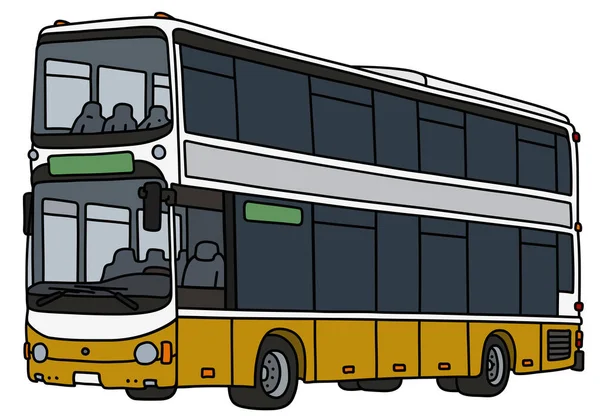 Den Vektoriserade Handritningen Gul Och Vit Dubbeldäckare Stadsbuss — Stock vektor
