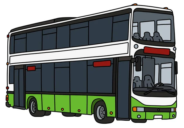 Desenho Mão Vetorizado Ônibus Cidade Dois Andares Verde Branco Claro — Vetor de Stock