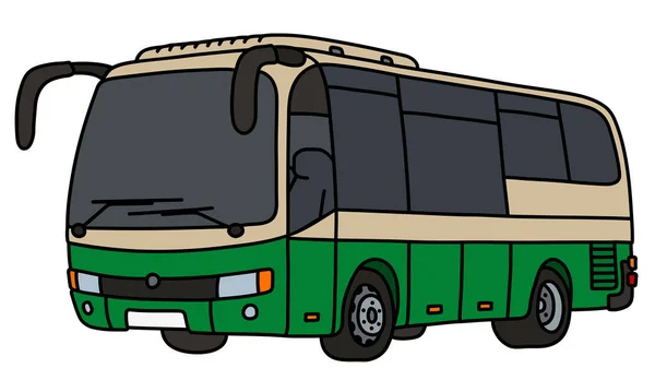 Den Vektoriserade Handritningen Grön Och Ljus Beige Buss — Stock vektor