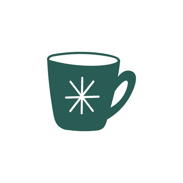 Зеленая Чашка Иконой Горячего Напитка Рождественская Концепция Просто Векторная Иллюстрация — стоковый вектор