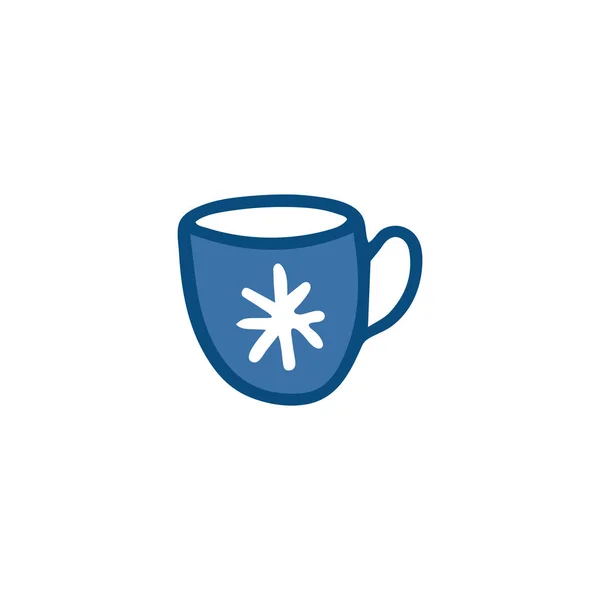 Taza Azul Con Icono Bebida Caliente Concepto Navidad Ilustración Simplemente — Vector de stock