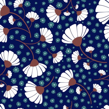 Papatya çiçekleri pürüzsüz desen, basitçe vektör çizimi 