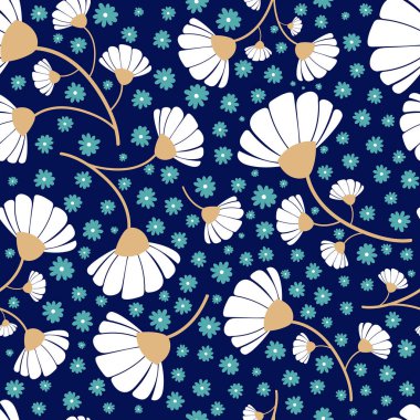 Papatya çiçekleri pürüzsüz desen, basitçe vektör çizimi 