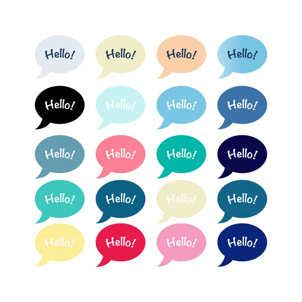 Set Colorate Bolle Vocali Con Hello Lettering Semplicemente Illustrazione Vettoriale — Vettoriale Stock