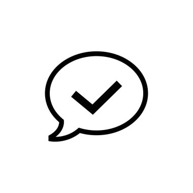 Beyaz arkaplanda izole edilmiş işaretli düz vektör simgesine sahip konuşma balonu.