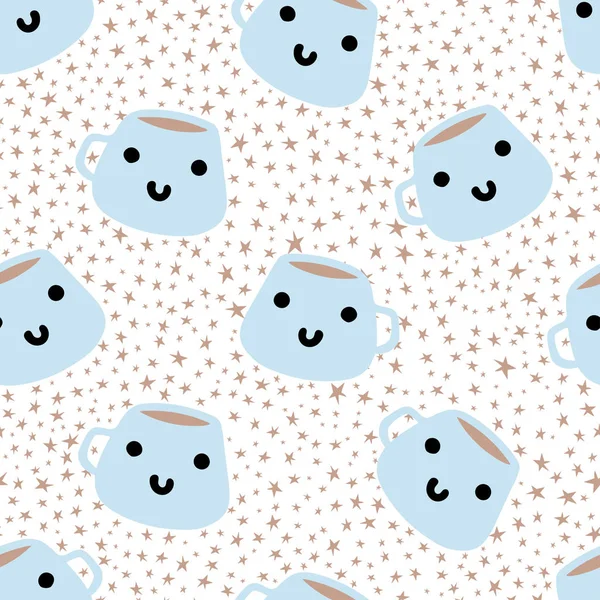Cute,kawaii coffee mugs and stars repeat seamless pattern for wrapping paper,wallpaper,fabrics,stationary.