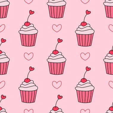 Sevimli kapkekler ve kalpler kusursuz tekrarlar. Sevgililer Günü 'nde kusursuz tekrarlar..