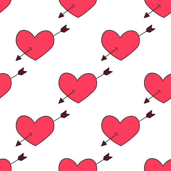 Durchbohrte Herzen Mit Pfeil Nahtlose Wiederholung Pattern Hearts Pattern Valentine — Stockvektor