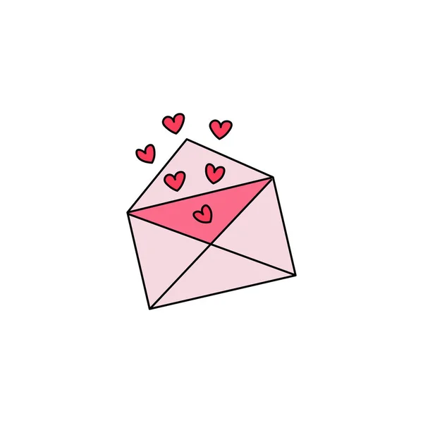 Red Hearts Flying Open Pink Envelope Flat Vector Icon Isolated — стоковый вектор