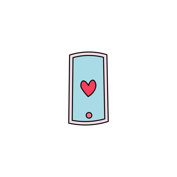 Icono Vector Plano Teléfono Inteligente Dibujado Mano Con Corazón Una — Archivo Imágenes Vectoriales