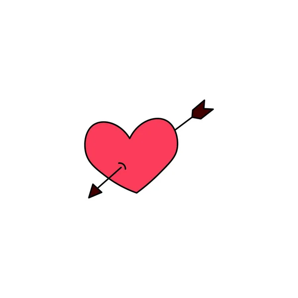 Hand Drawn Heart Pierced Arrow Flat Vector Icon Isolated White — Stock Vector