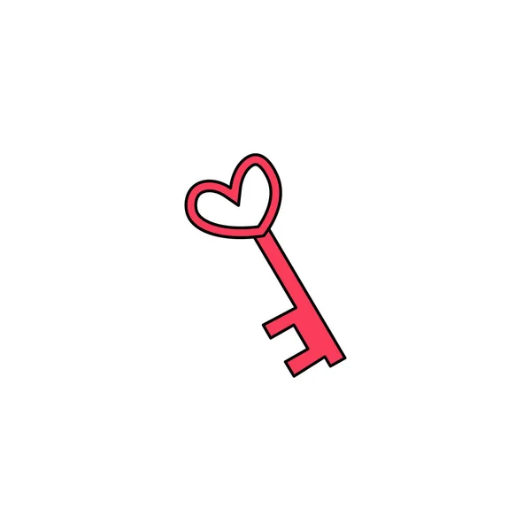 Hand Drawn Heart Key Flat Vector Icon Isolated White Background — 스톡 벡터