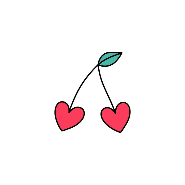 Hand Drawn Hearts Shape Cherries Flat Vector Icon Isolated White — 스톡 벡터