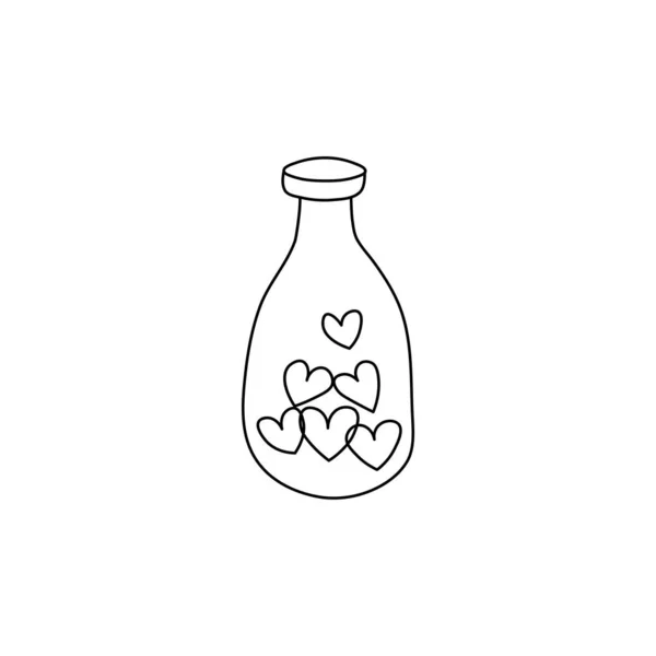 Hand Drawn Bottle Filled Hearts Flat Vector Icon Isolated White — Stock Vector