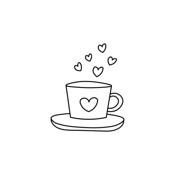 Taza Dibujado Mano Icono Vector Plano Aislado Fondo Blanco Corazones — Archivo Imágenes Vectoriales